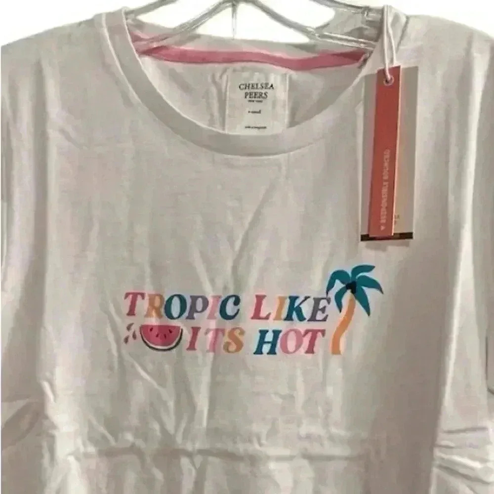 Chelsea Peers Women's Xs Pajama Set Tropic Like It's Hot In White And Pink — image 4 of 8